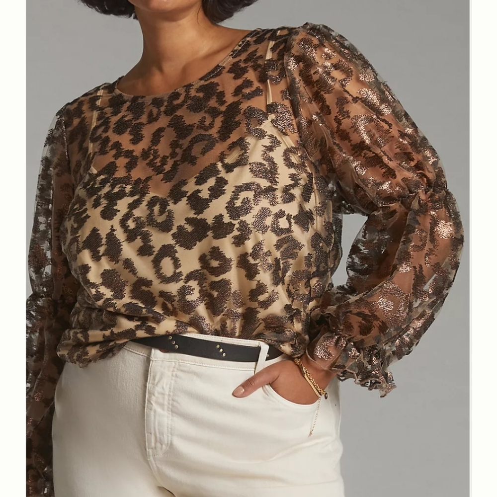 Anthropologie Animal Print Sheer Blouse NWT Size 2X